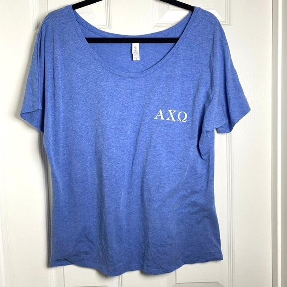 Bella Canvas AXO Alpha Chi Omega Scoop Neck Blue Tee Floral Size Medium - Picture 2 of 10